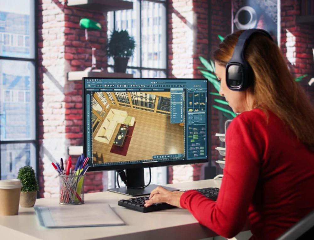 3D interior designer creating a modern room visualization