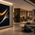Modern branded commercial interior with digital advertising.