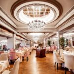 Luxury restaurant interior design with elegant chandeliers