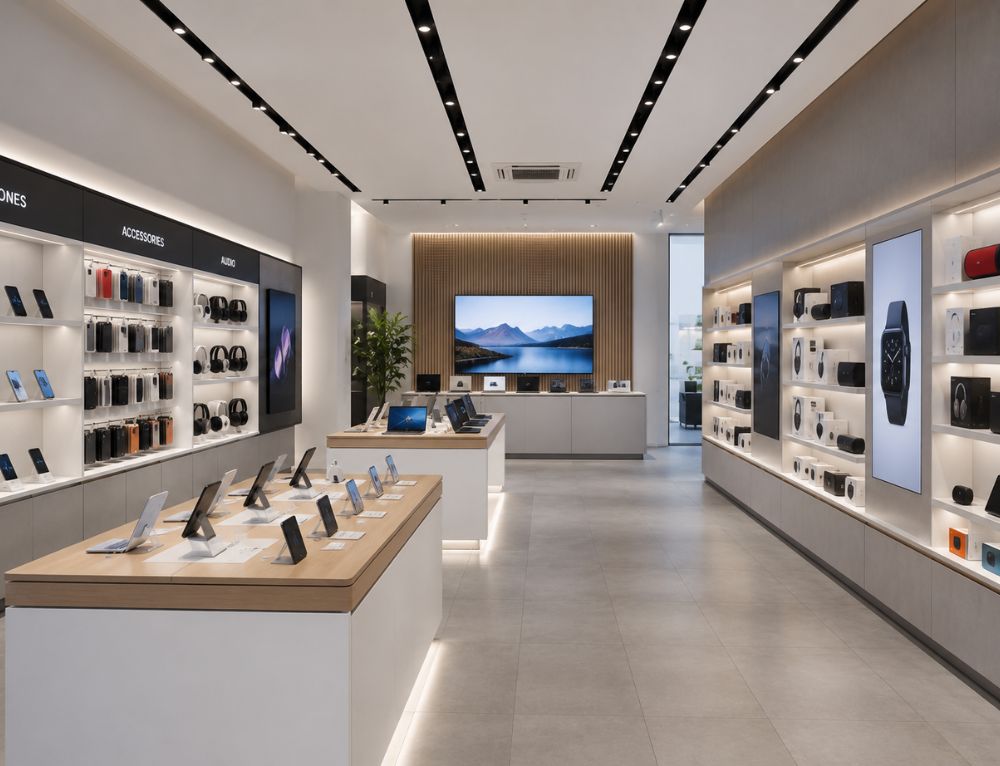 Modern electronics store with a clean retail fit-out