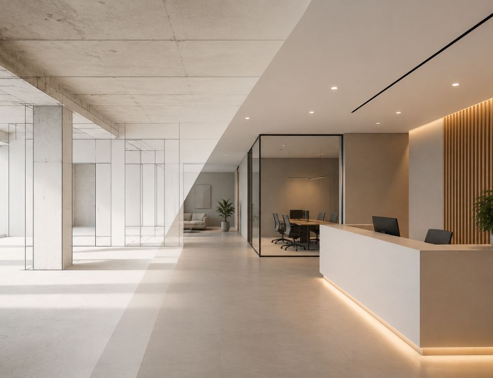 Minimalist turnkey office interior design